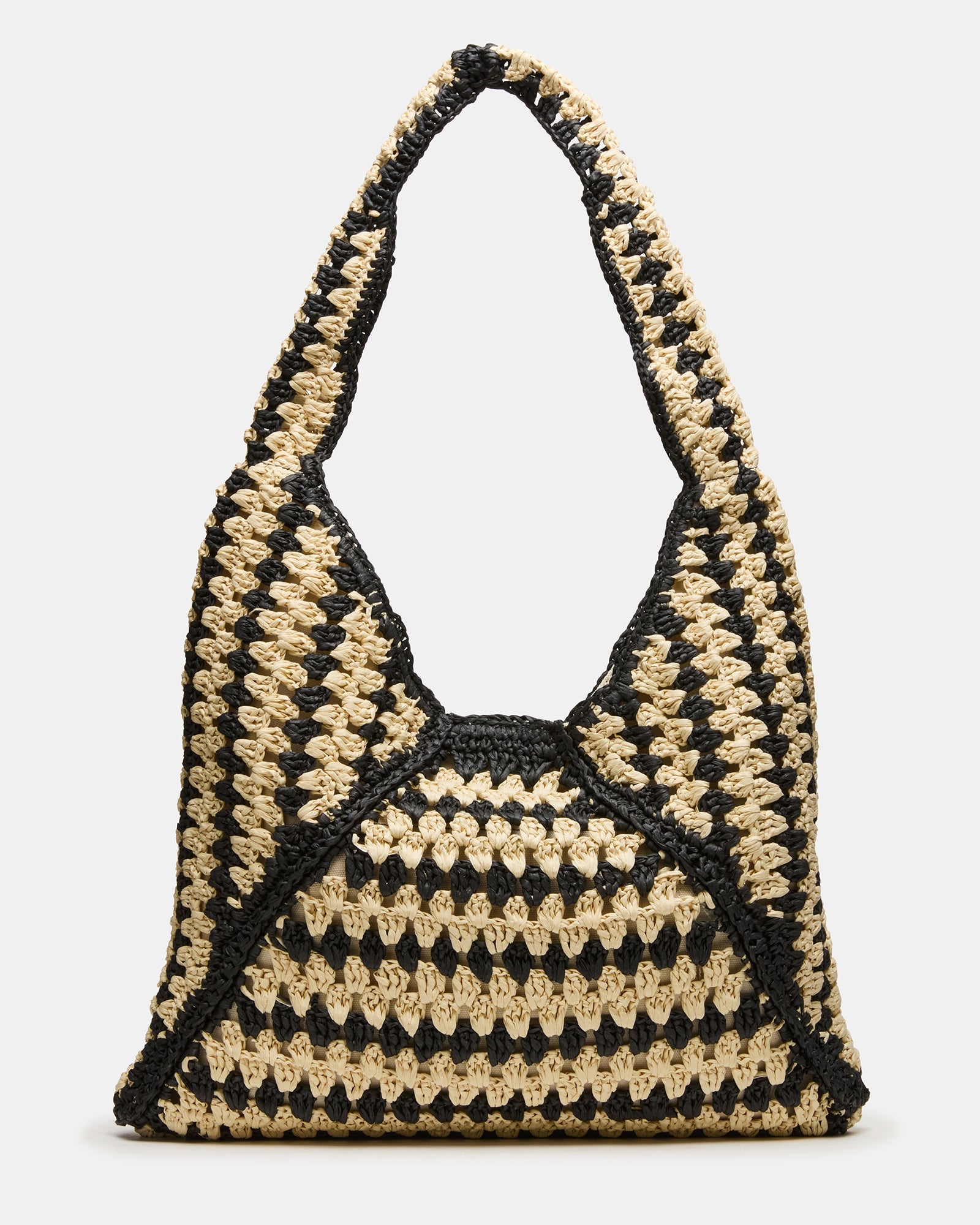 VOODOO Bag Black Linear Line Shoulder Strap Straw Tote Handbag | Steve Madden