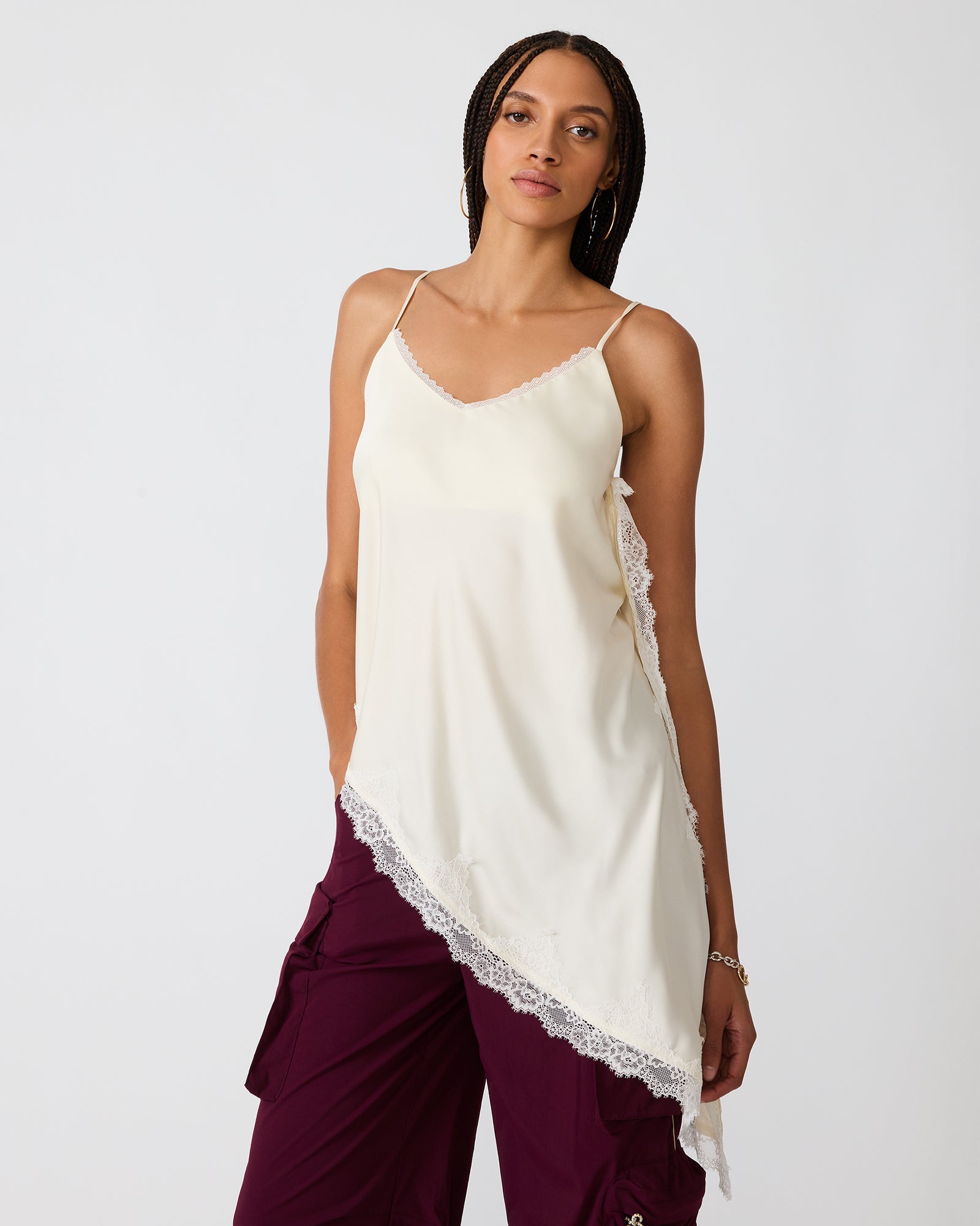 MARGAN Cream Sleeveless Asymmetrical Flowy Women's Top | Steve Madden