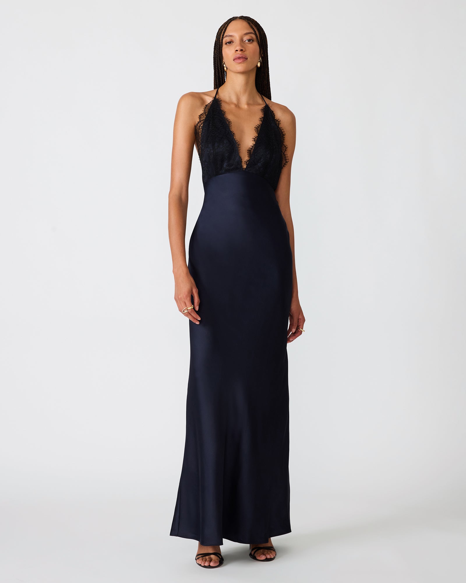 PHIA Midnight Lace Open-Back Women's Maxi Dress | Steve Madden