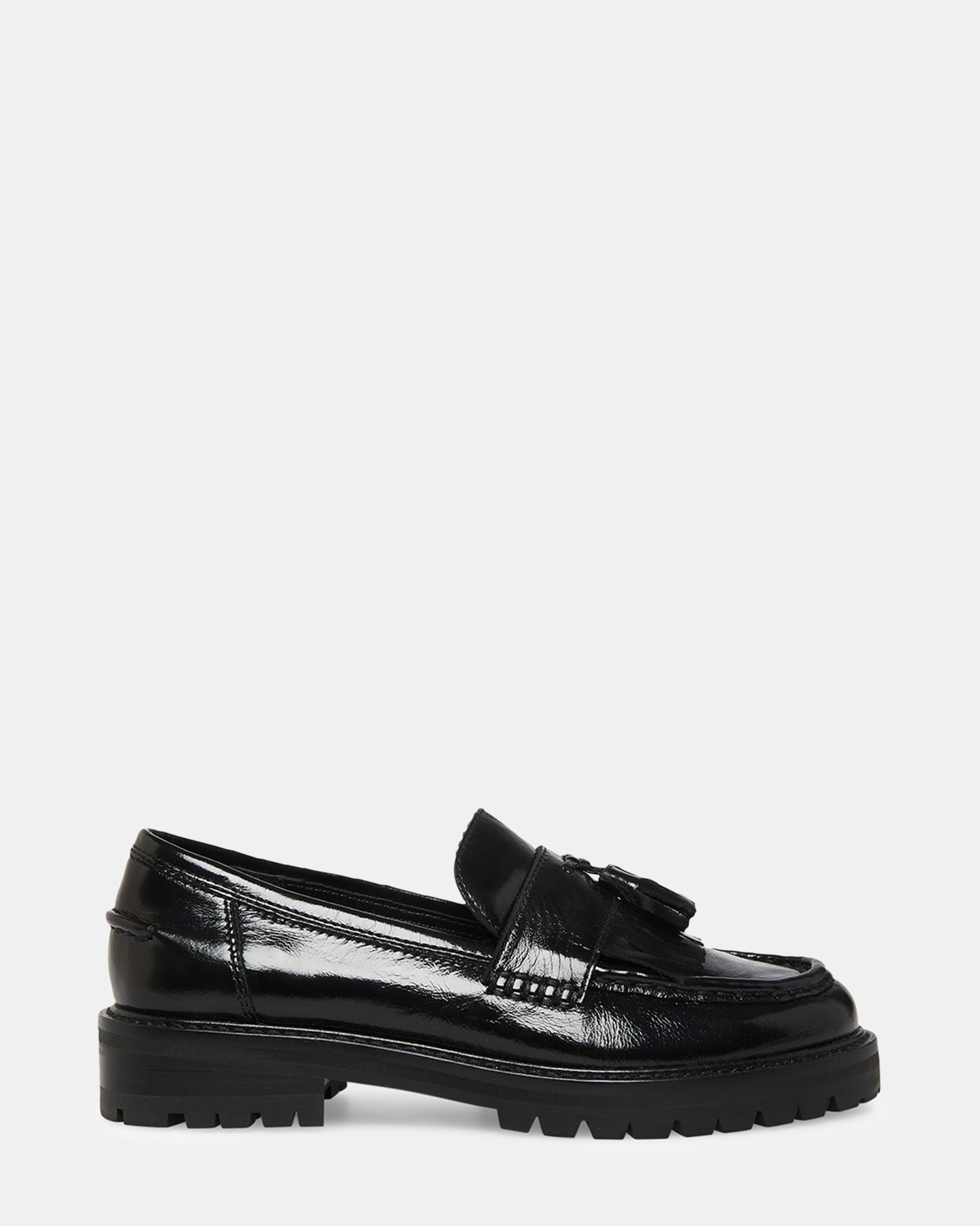 MINKA Black Leather Women's Platform Lug Sole Loafer | Steve Madden