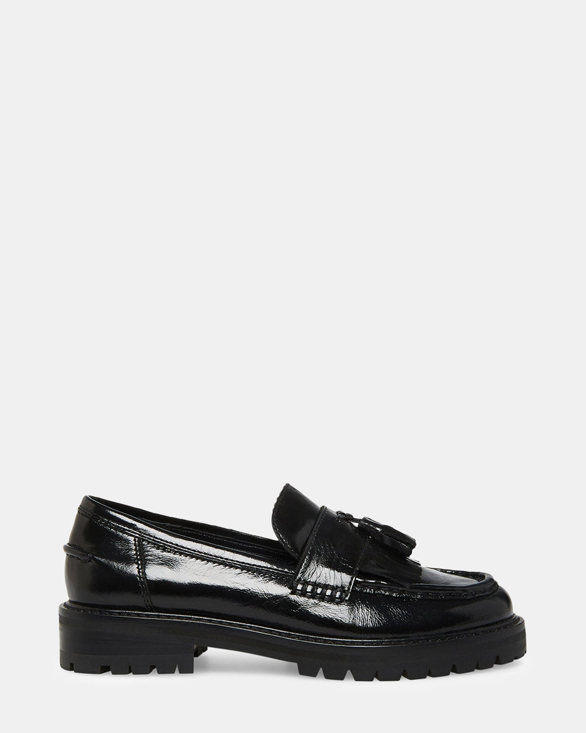 MINKA Black Leather Women's Platform Lug Sole Loafer | Steve Madden
