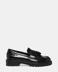 MINKA Black Leather Women's Platform Lug Sole Loafer | Steve Madden