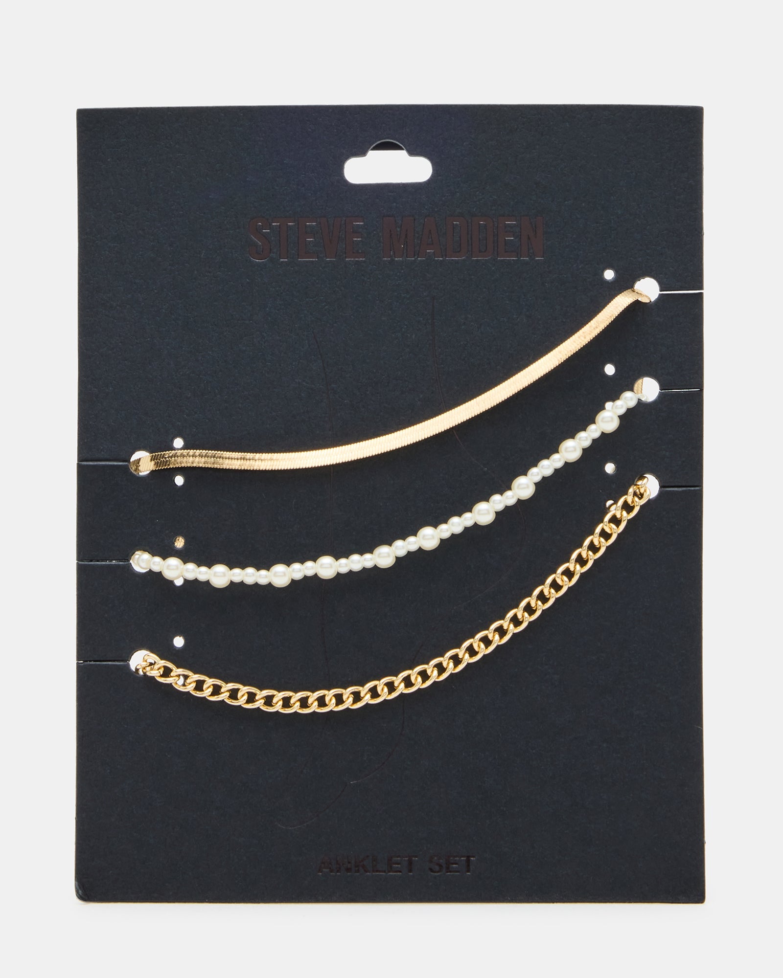 3-PIECE CHAIN ANKLET SET Women's Gold Chain Pearl Embellished Anklet Set | Steve Madden