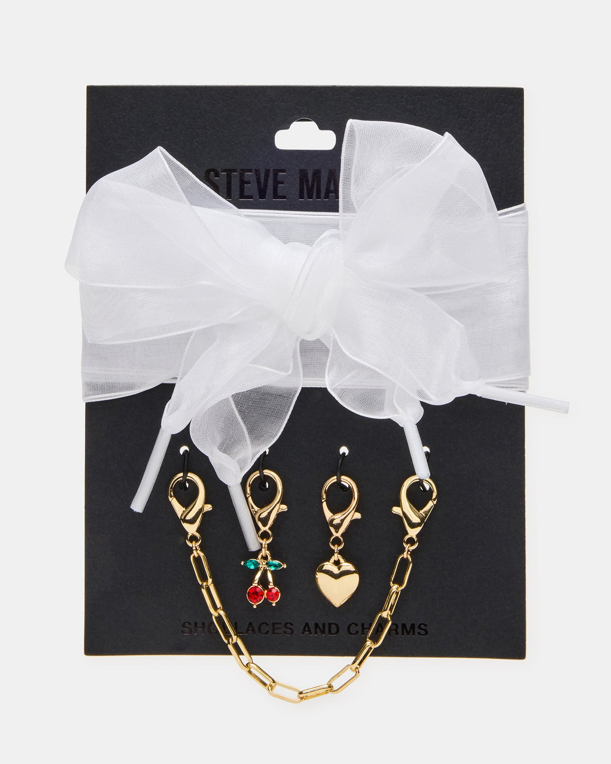SHOE LACES AND CHARMS White Bow Lace & Cherry Heart Charms Shoe Accessory | Steve Madden