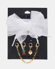 SHOE LACES AND CHARMS White Bow Lace & Cherry Heart Charms Shoe Accessory | Steve Madden