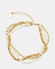 MIXED BEAD Pearl Gold Women's Anklet Set | Steve Madden