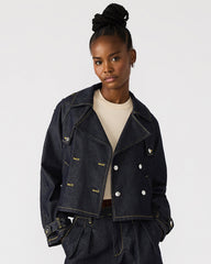 SIRUS Indigo Women's Cropped Denim Trench Coat | Steve Madden