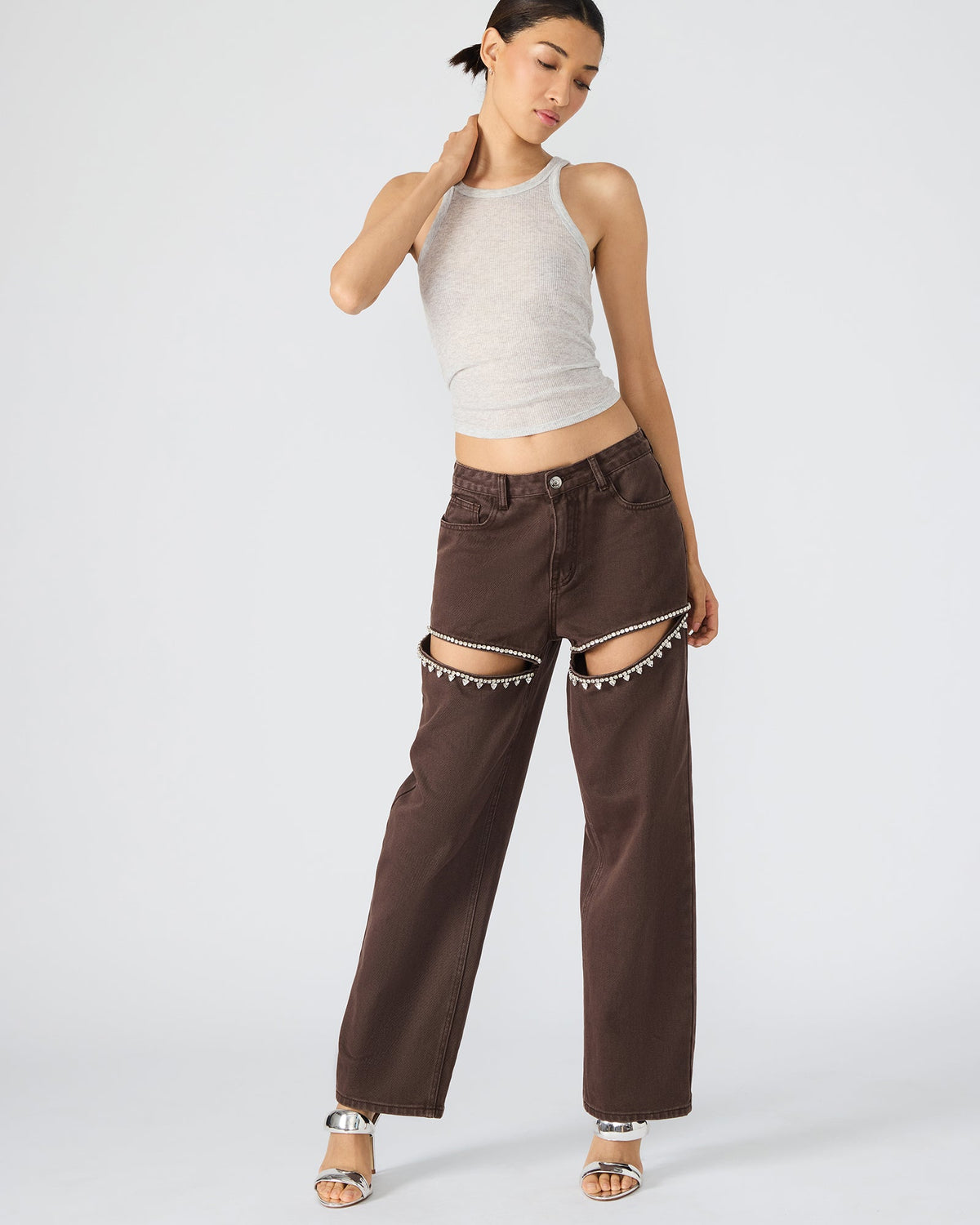 TAYLOR Jean Cocoa Brown Women's Cutout Jeans | Steve Madden