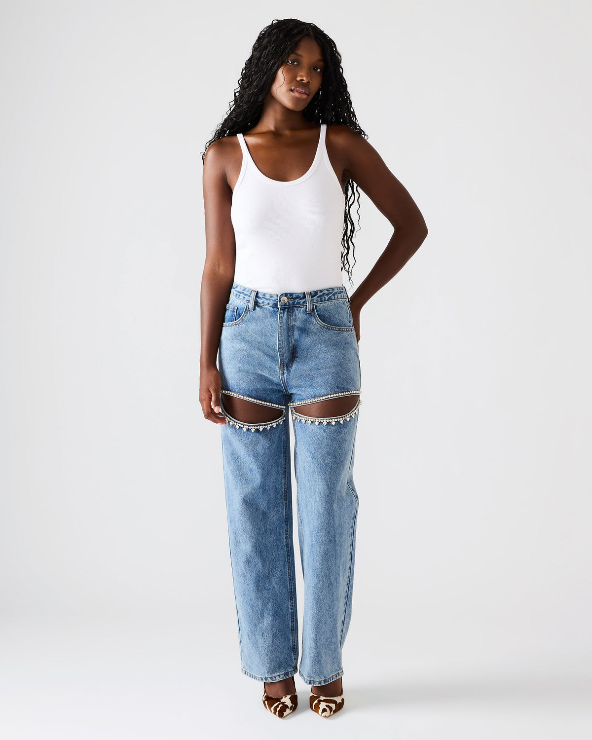 TAYLOR Jean Rhinestone Women's Cutout Jeans | Steve Madden
