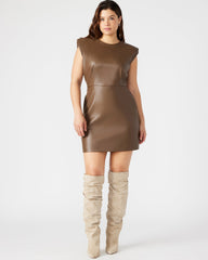 BELEN Brown Women's Shoulder Pad Mini Dress | Steve Madden