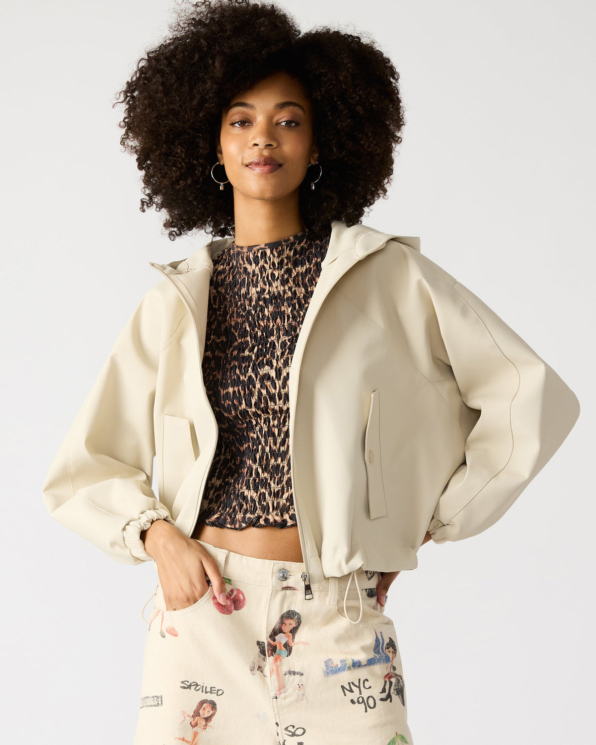 LUMI Bone Women's Faux Leather Hooded Jacket | Steve Madden