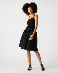 FLEUR Black Flowy Smocked Midi Women's Dress | Steve Madden