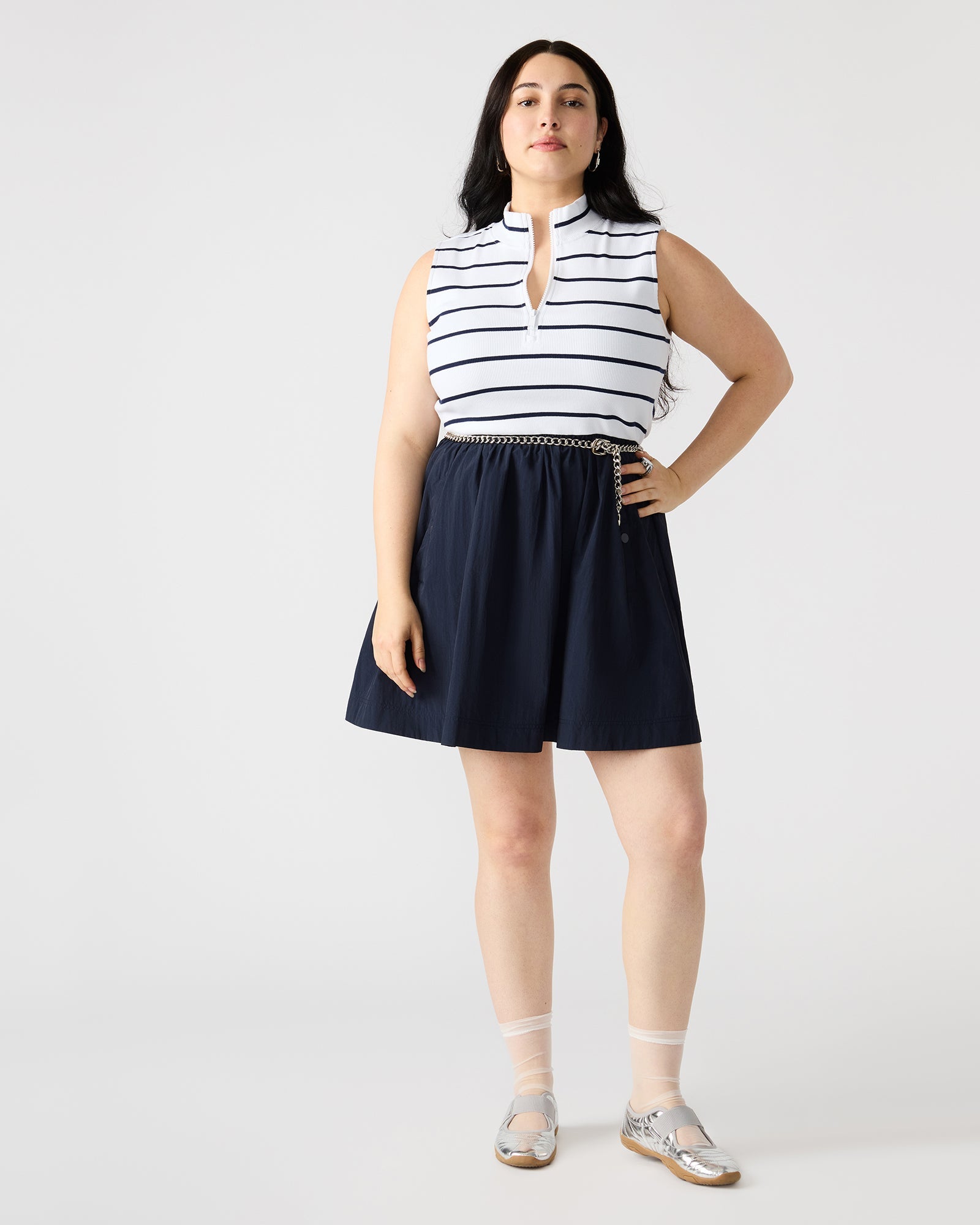LYON Navy Women's Collared Sleeveless Flowy Dress | Steve Madden