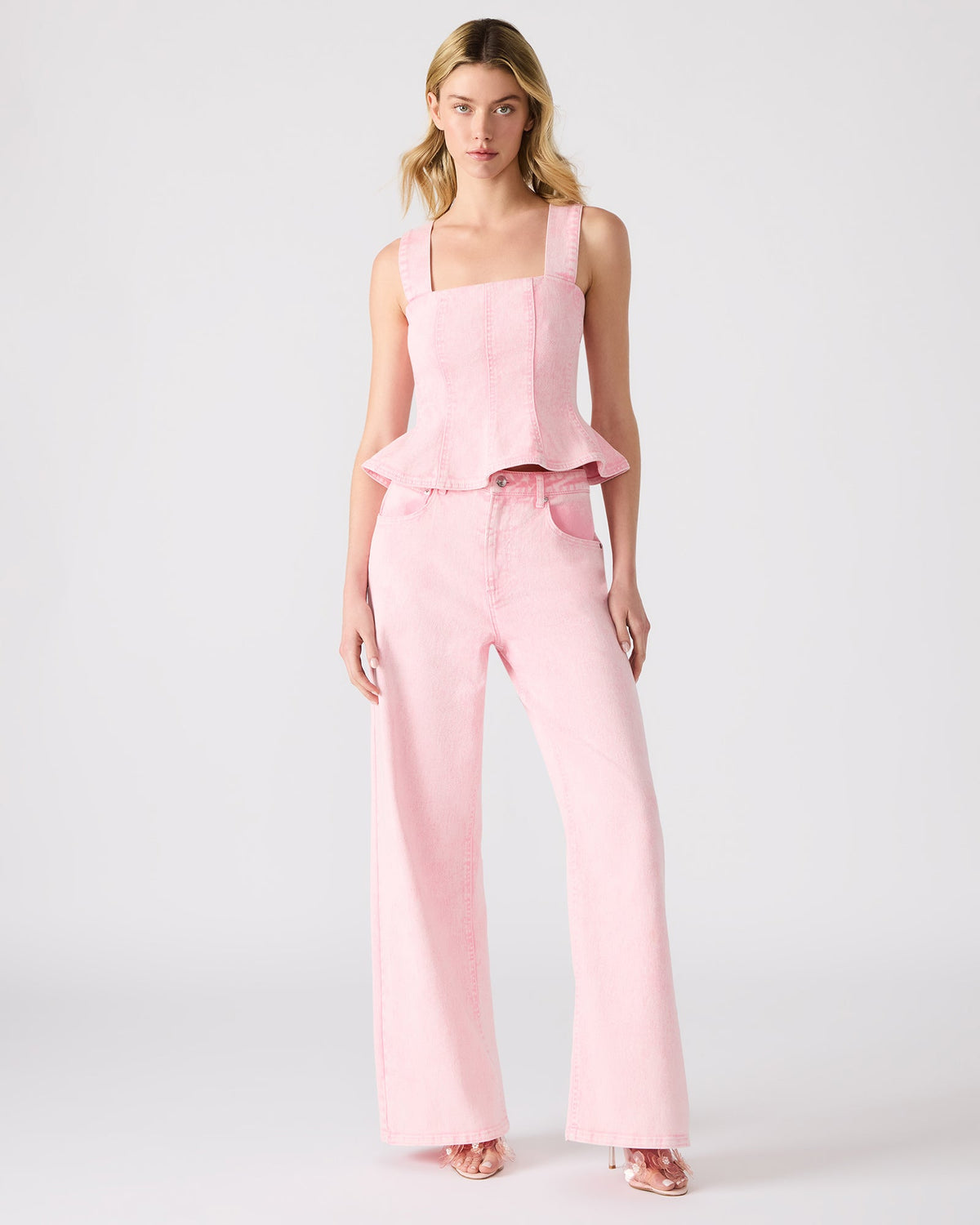 ROZ Pink Wide-Leg Washed Denim Women's Pant | Steve Madden