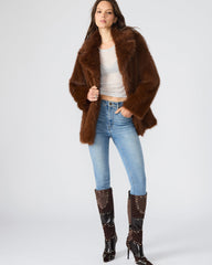 KINDRA Brown Faux Fur Collared Women's Coat | Steve Madden