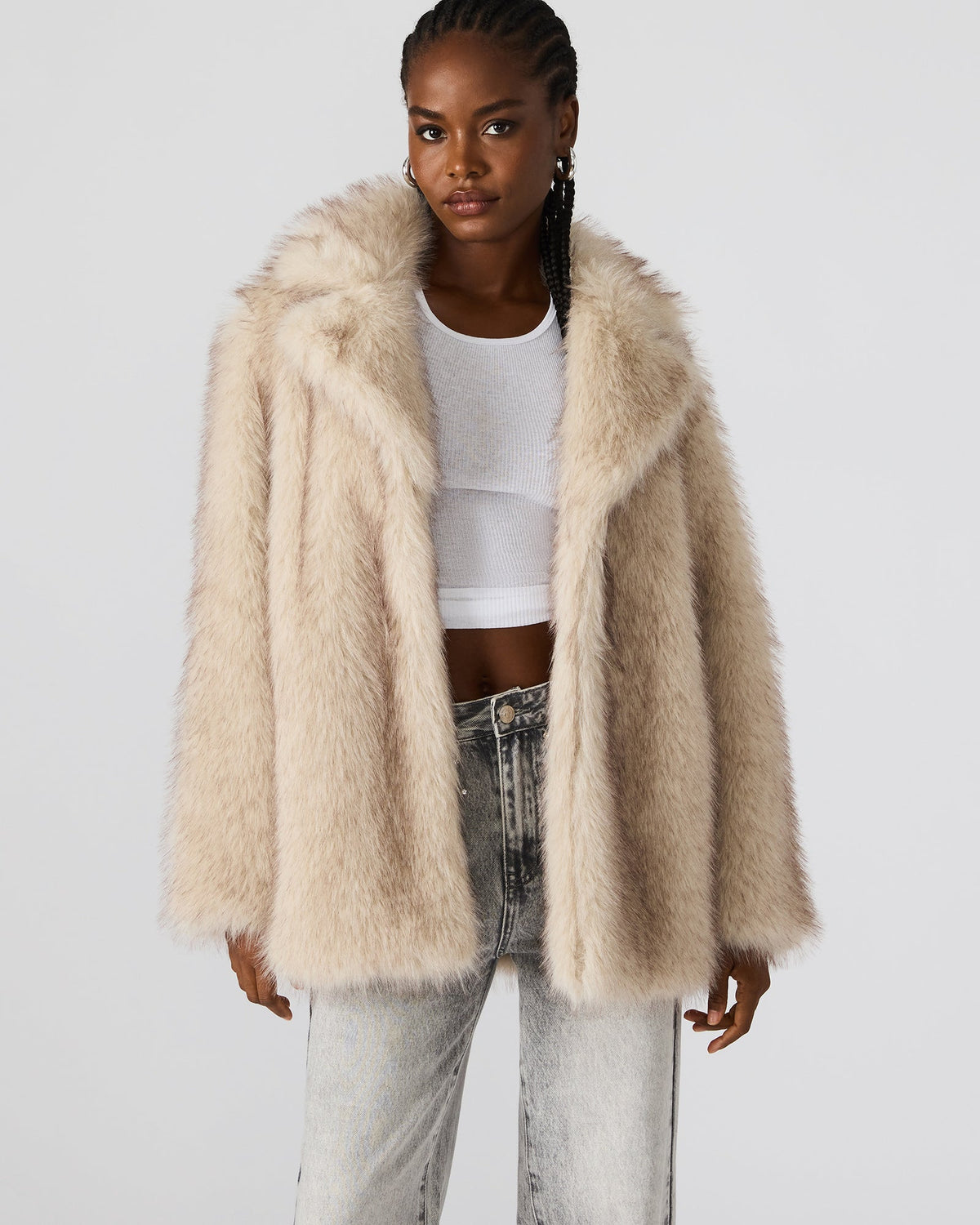 KINDRA Natural Faux Fur Collared Women's Coat | Steve Madden
