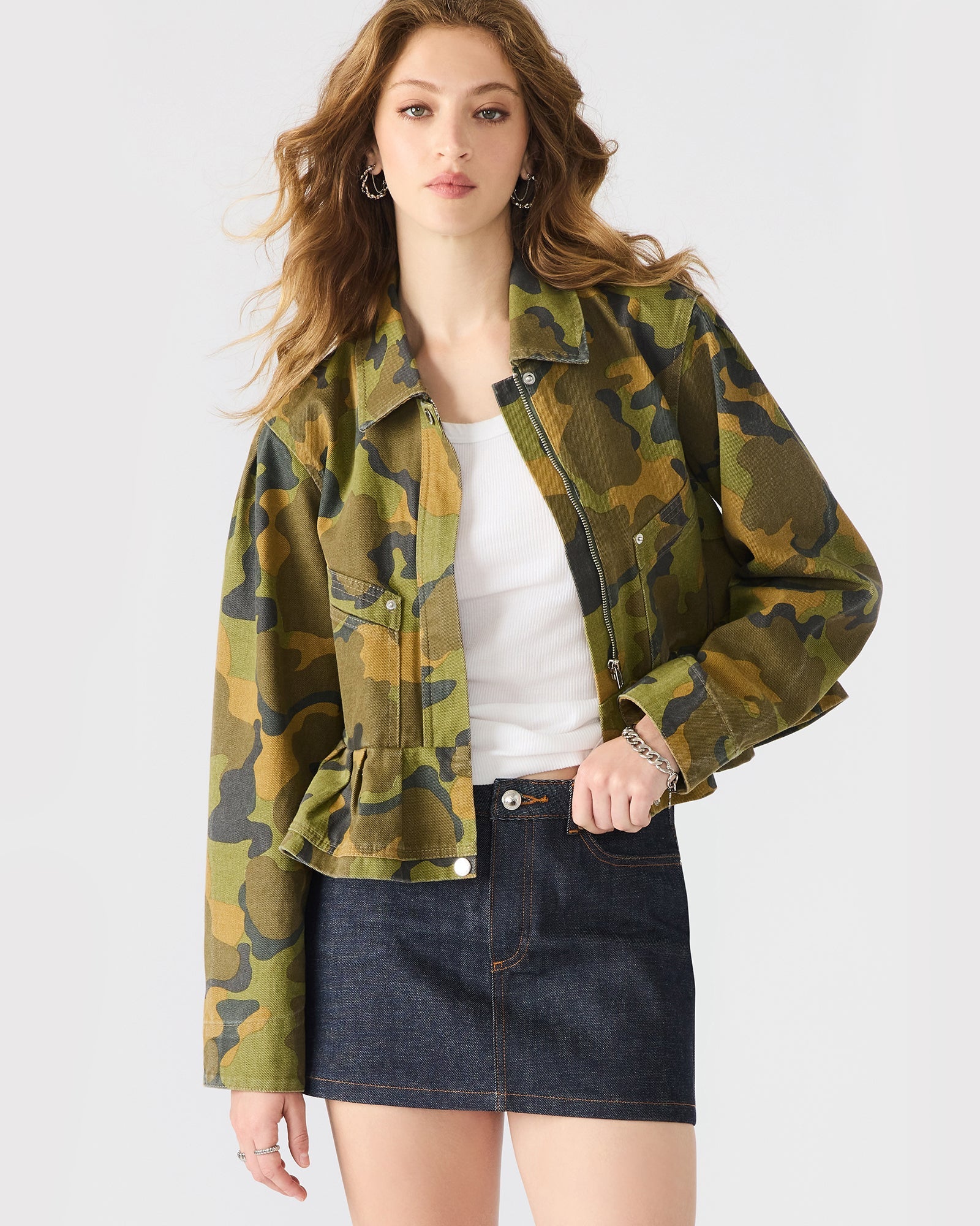 SLOAN Camouflage Long-Sleeved Zip-Up Women's Jacket | Steve Madden