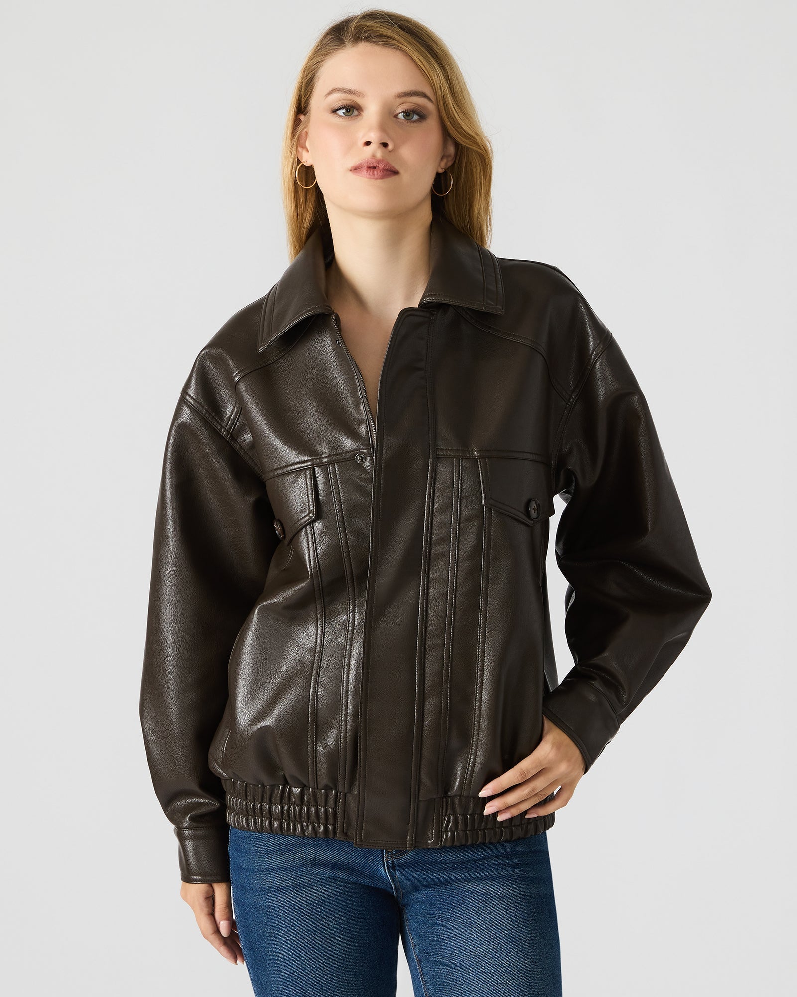 HENSON Coco Faux Leather Long-Sleeved Women's Jacket | Steve Madden