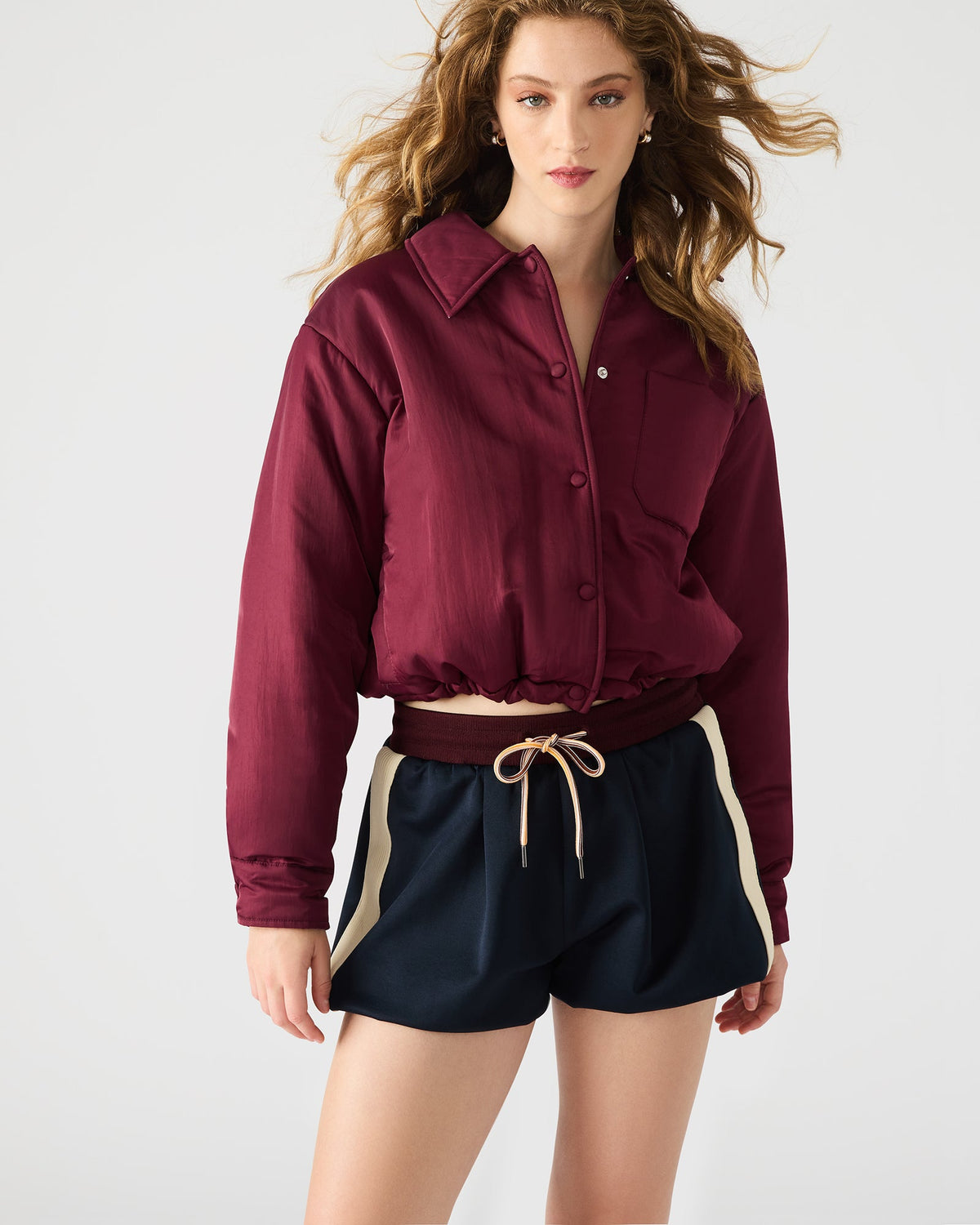 SELMA Wine Long-Sleeved Puffer Button-Up Women's Jacket | Steve Madden