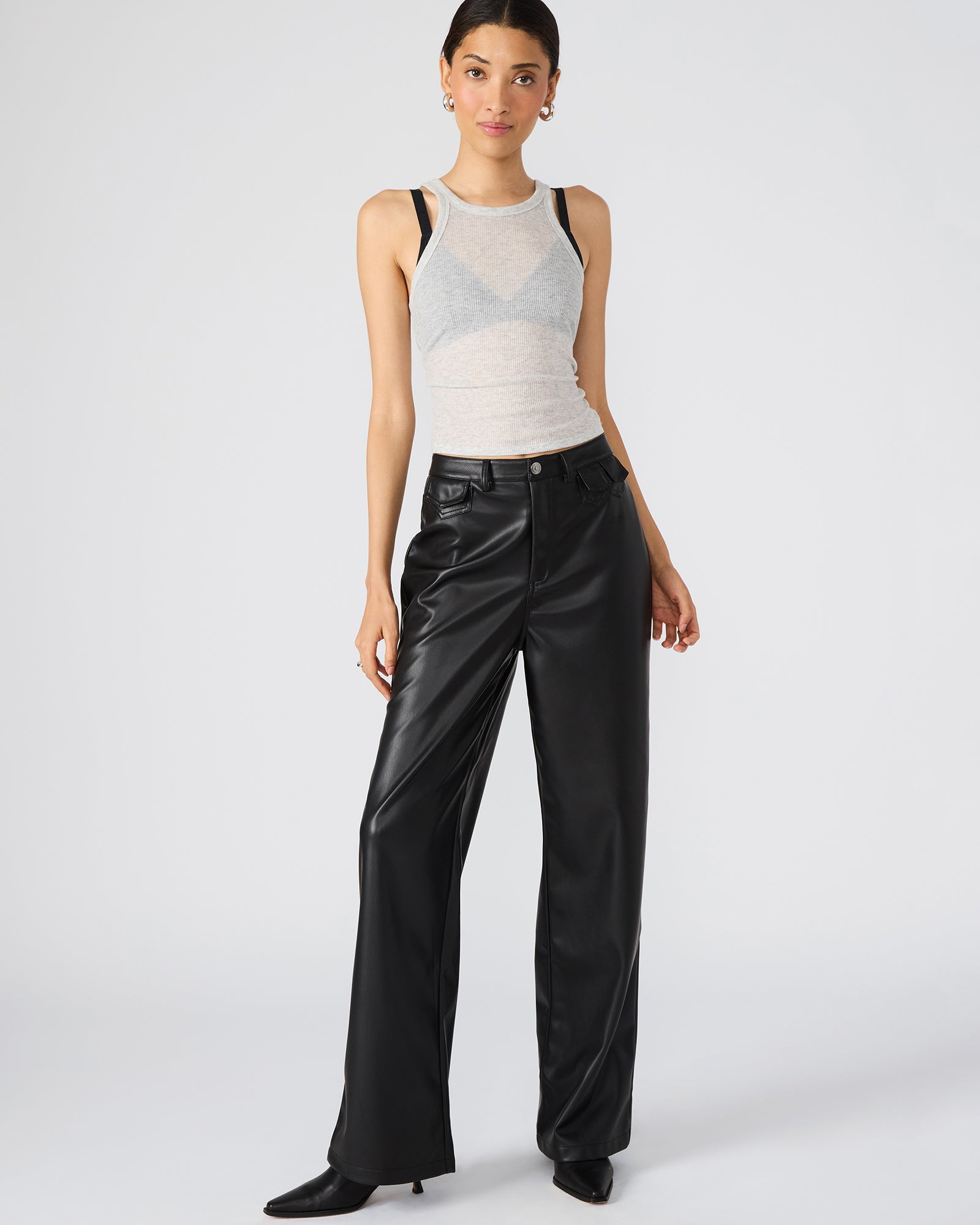 GERALDINE Black Faux Leather Straight-Leg Women's Pants | Steve Madden