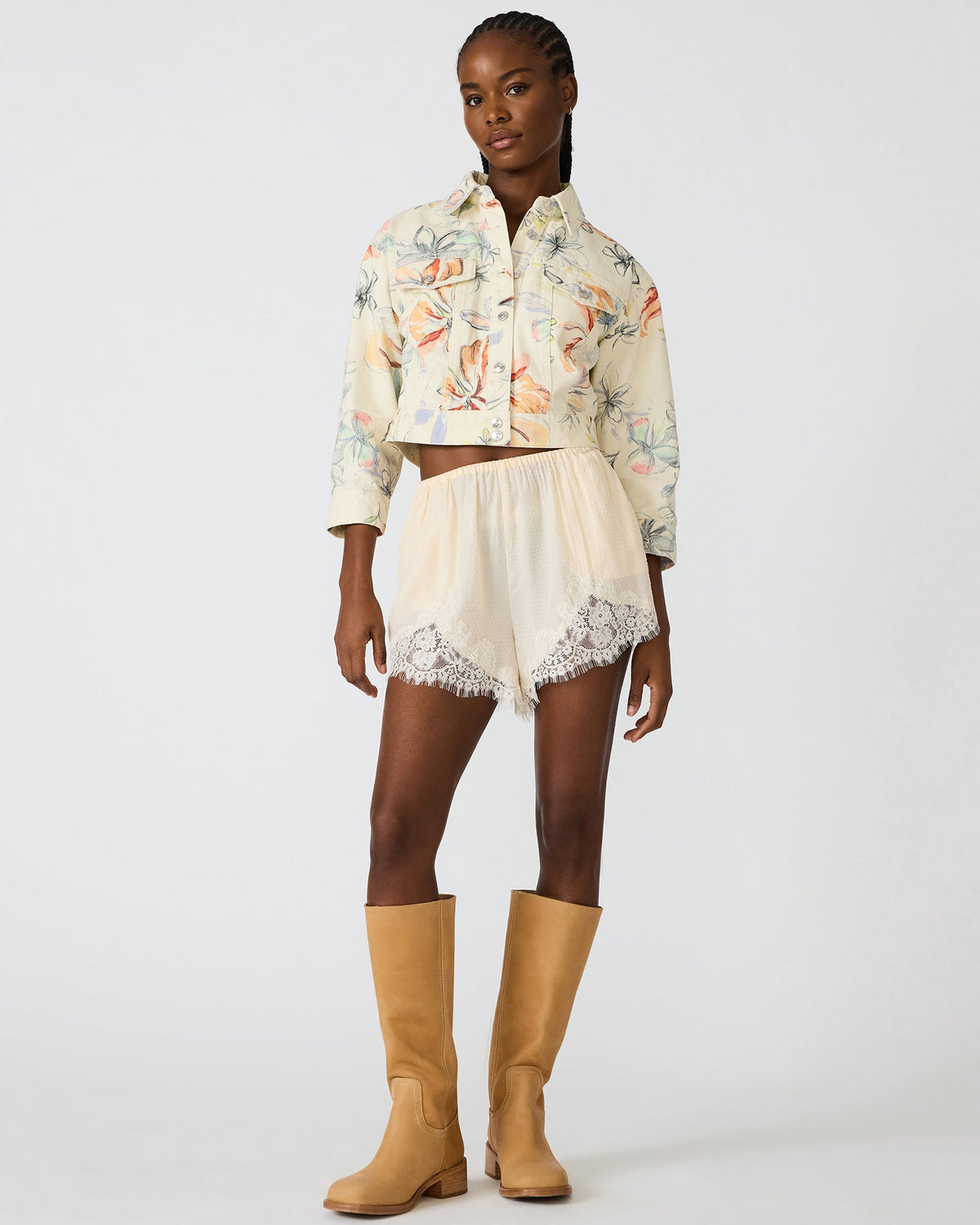 RALEIGH Vintage Ivory Long-Sleeved Button-Up Denim Women's Jacket | Steve Madden