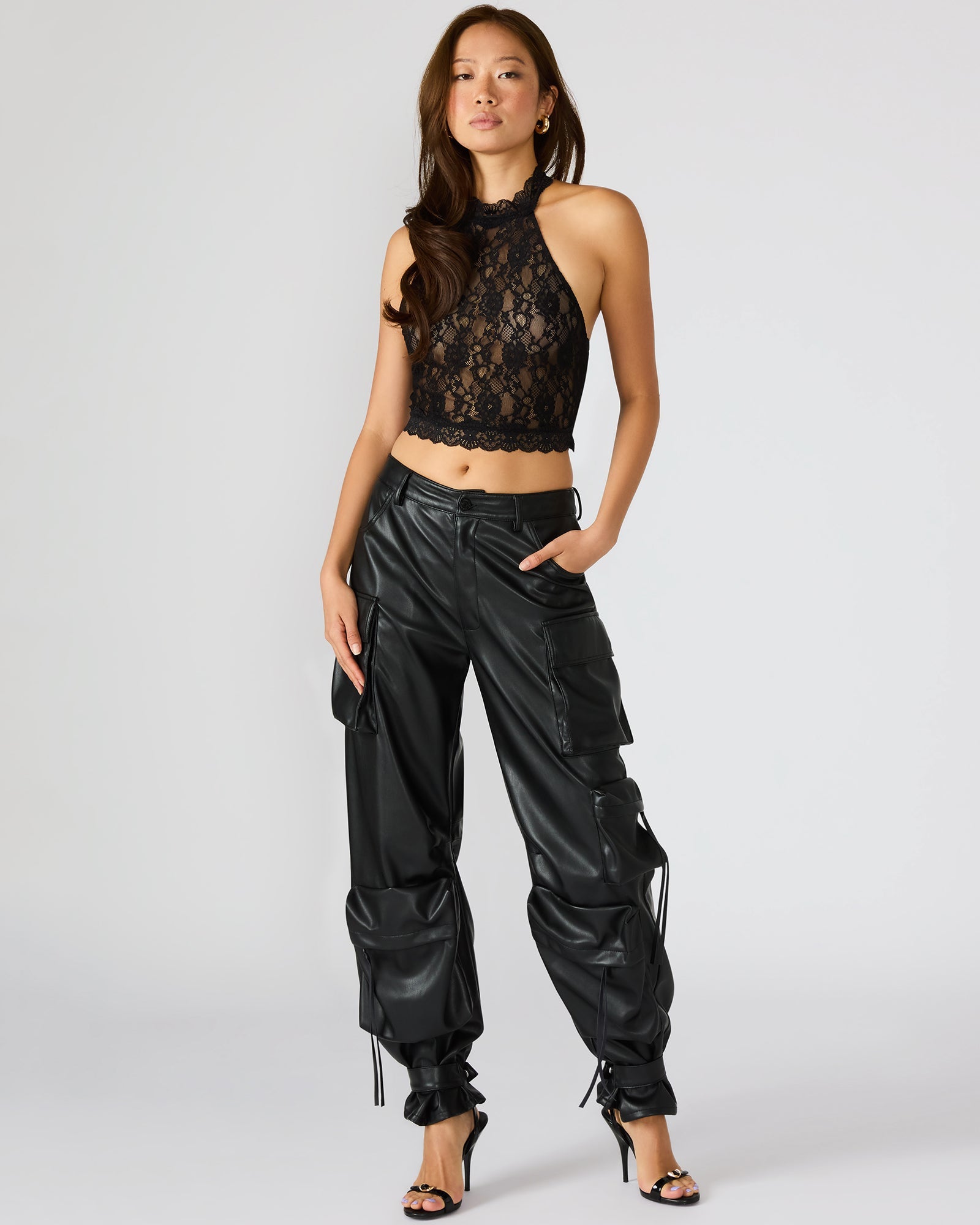Vegan Leather Duo Black Women's Utility Cargo Pants | Steve Madden