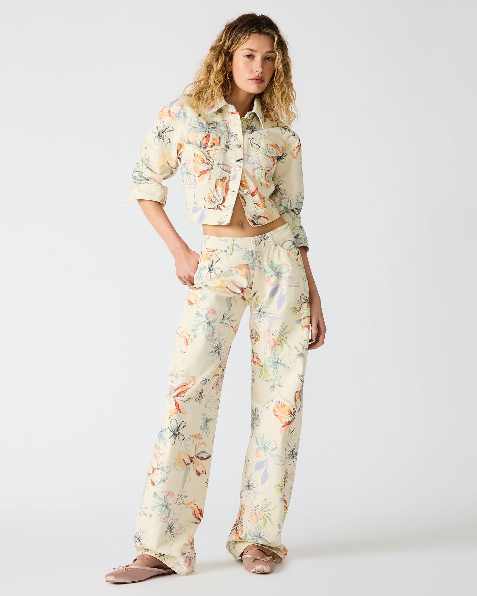 RORI Vintage Ivory Straight-Leg Denim Floral Print Women's Bottoms | Steve Madden
