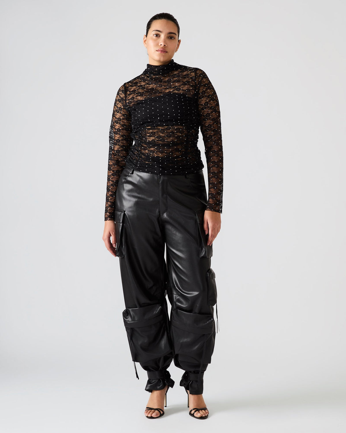 BAYLEE Black Long-Sleeved Mesh Mock Neck Women's Top | Steve Madden