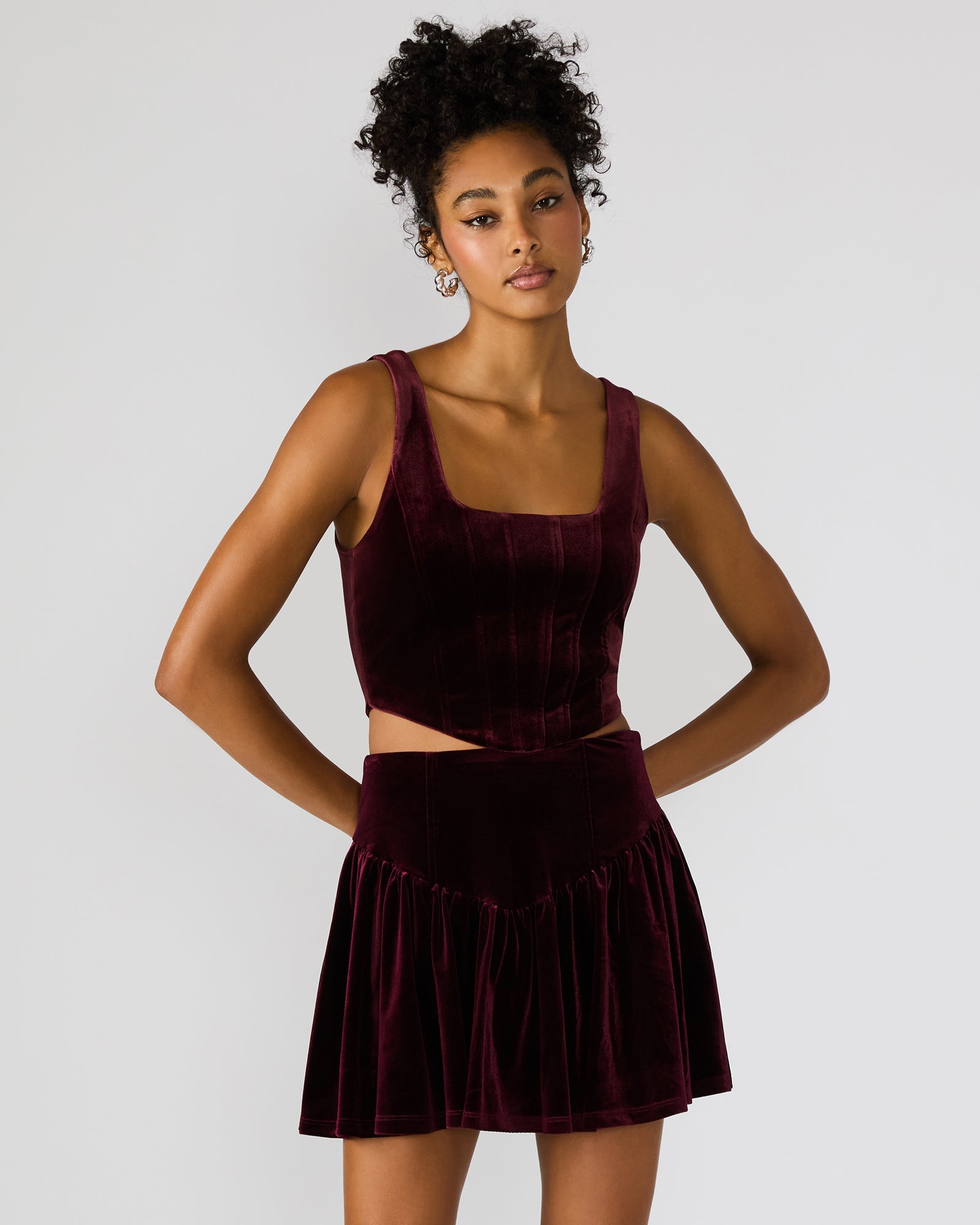ARYANNA Wine Cropped Velvet Women's Top | Steve Madden