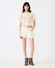 CALLUM Cream Short-Sleeved Mesh Lace Cropped Women's Top | Steve Madden
