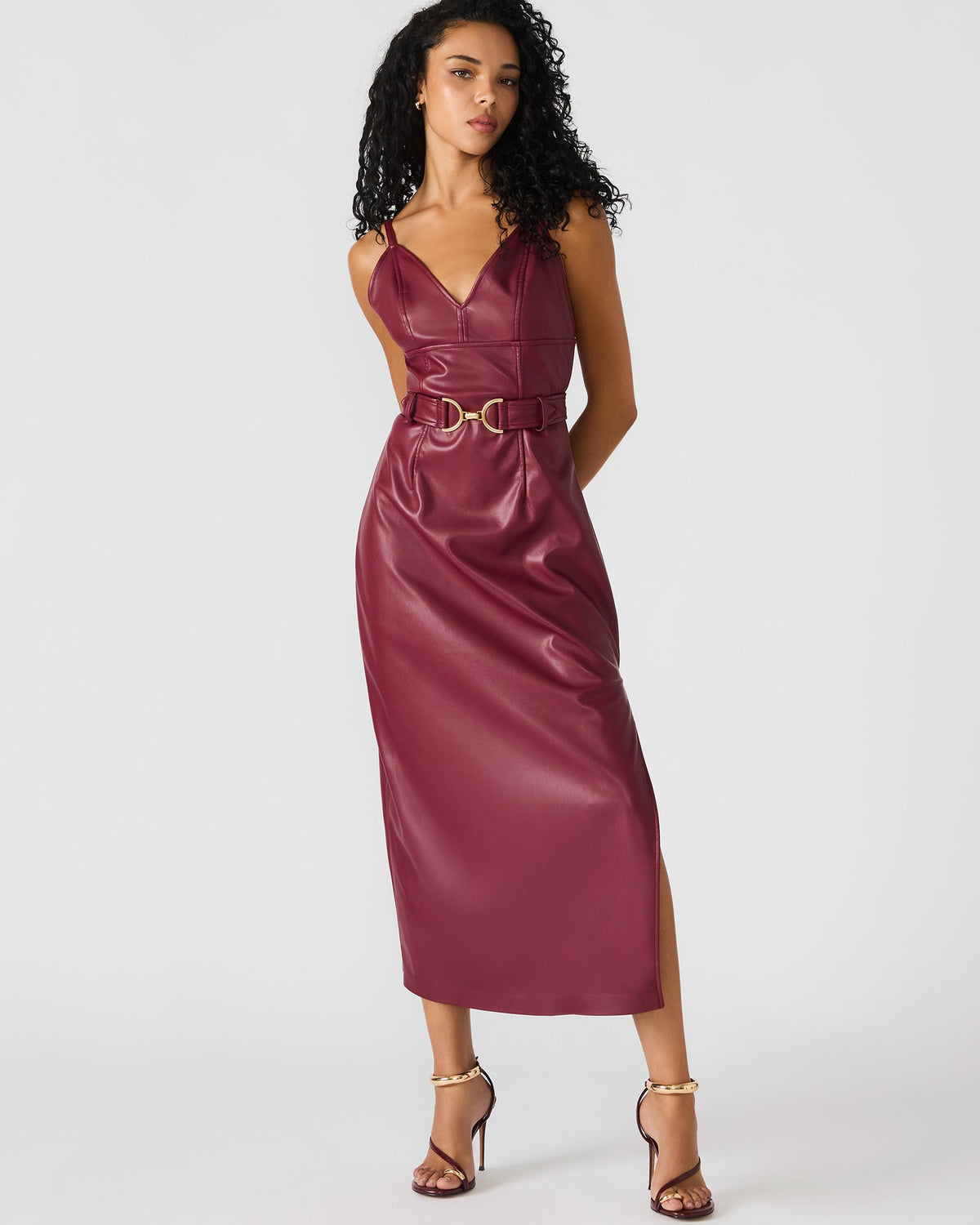 KAILEY Cordovan Faux Leather Sleeveless Midi Women's Dress | Steve Madden