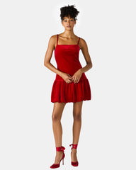 GIOVANNA Red Velvet Bubble Skirt Sleeveless Mini Women's Dress | Steve Madden