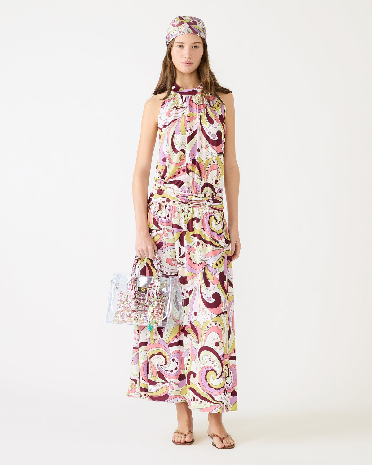 GALA Dress Petal Paisley Maxi Halter Neck Flowy Open-Back Women's Dress | Steve Madden