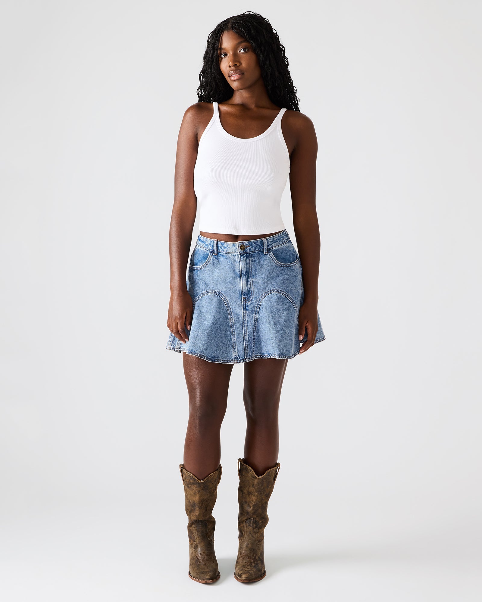 MELANY Forever Blue Denim Pleated Mini Women's Skirt | Steve Madden