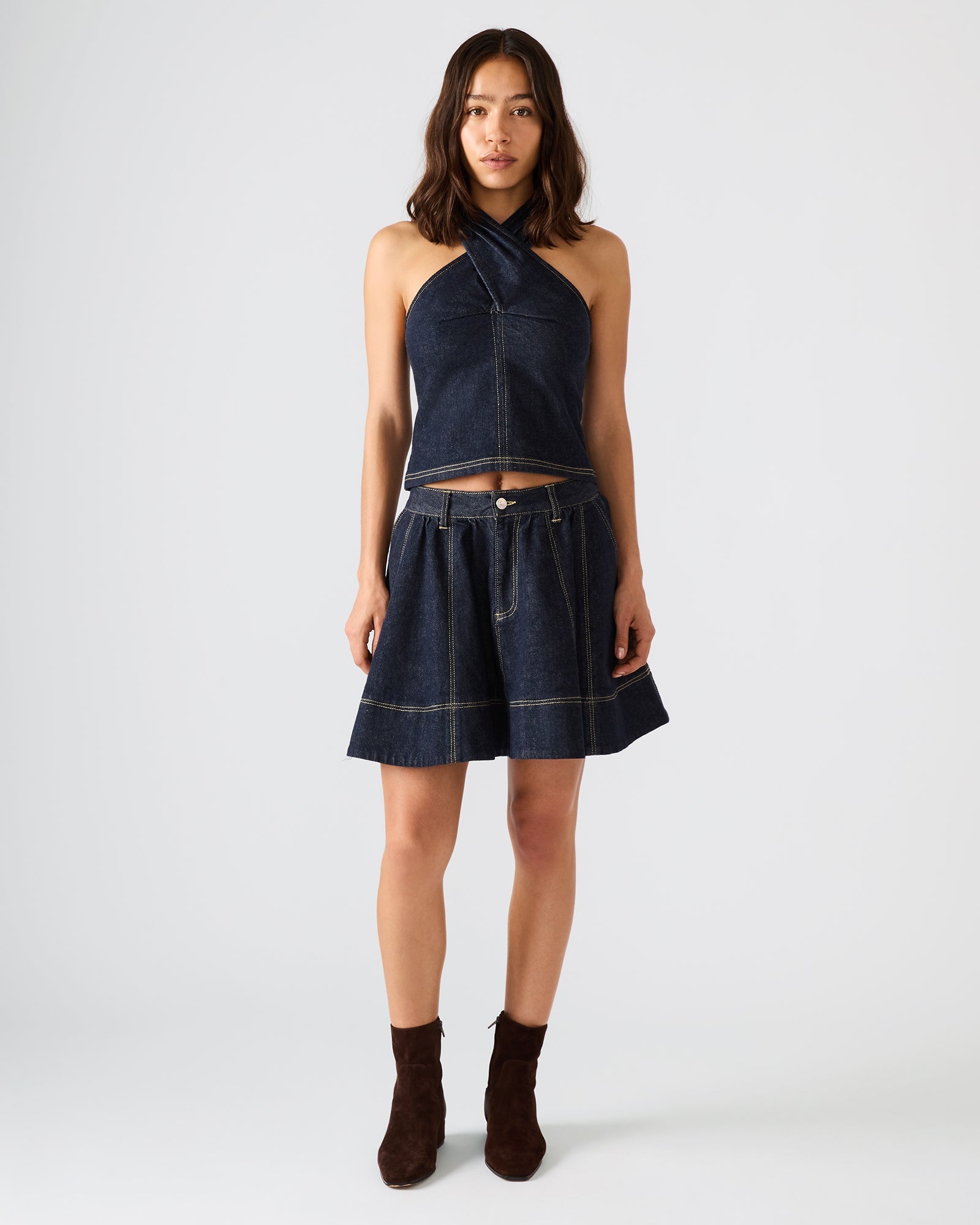 SLOAN Ink Denim Flowy Mini Women's Skirt | Steve Madden