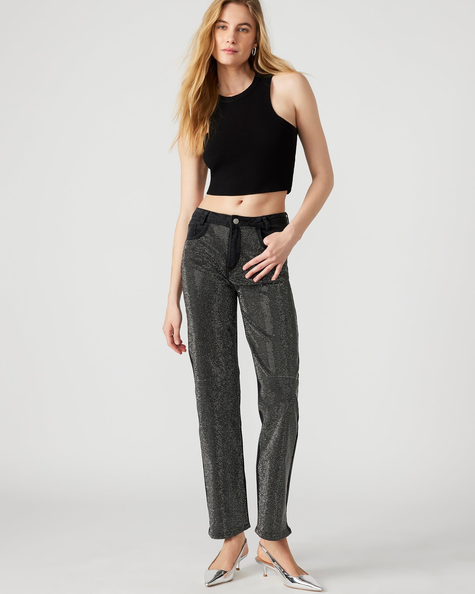 JESSE Black Women's Rhinestone Studded Jeans | Steve Madden