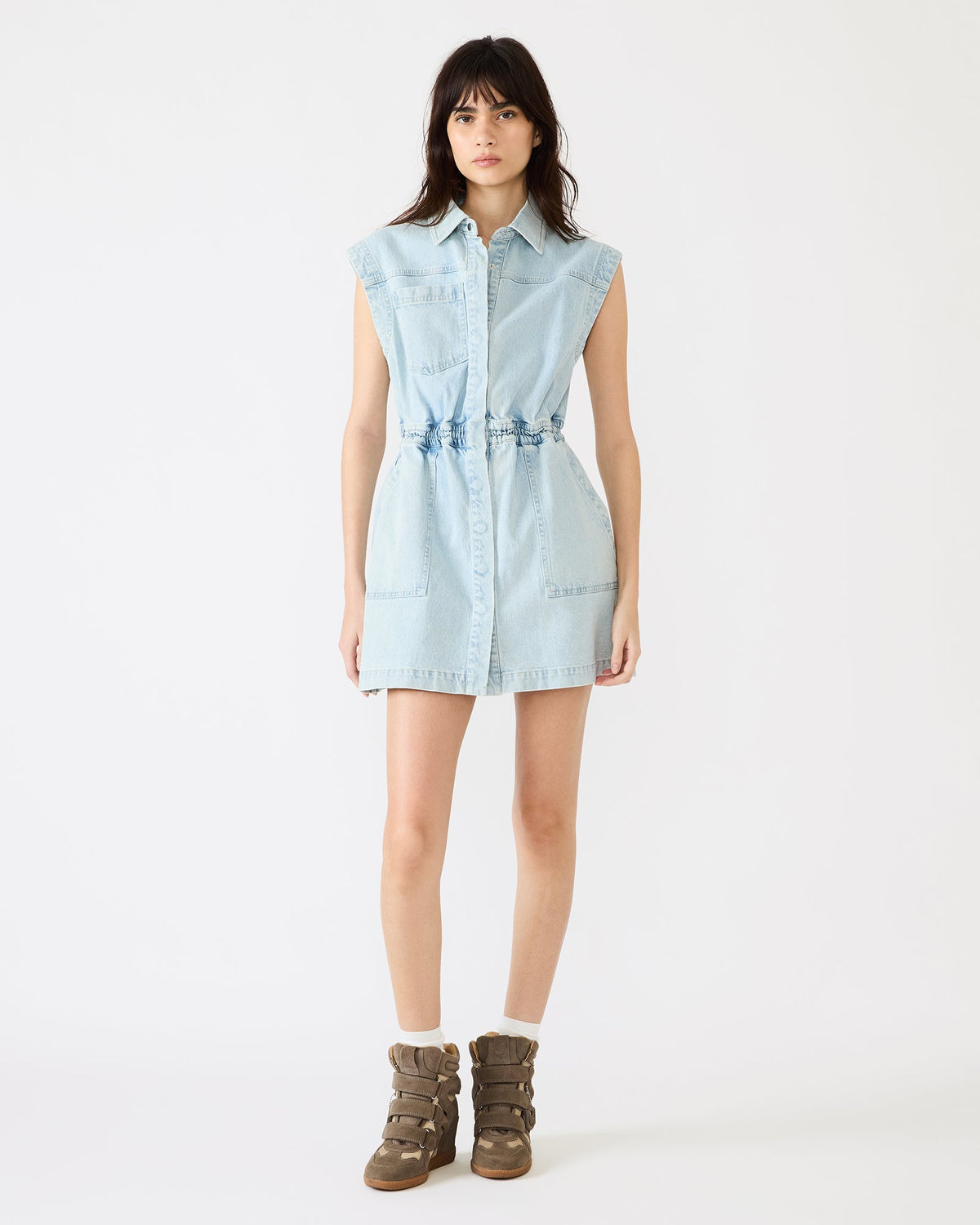 ROBBIE Sulphur Spring Denim Zip-Up Collared Women's Mini Dress | Steve Madden