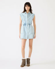 ROBBIE Sulphur Spring Denim Zip-Up Collared Women's Mini Dress | Steve Madden