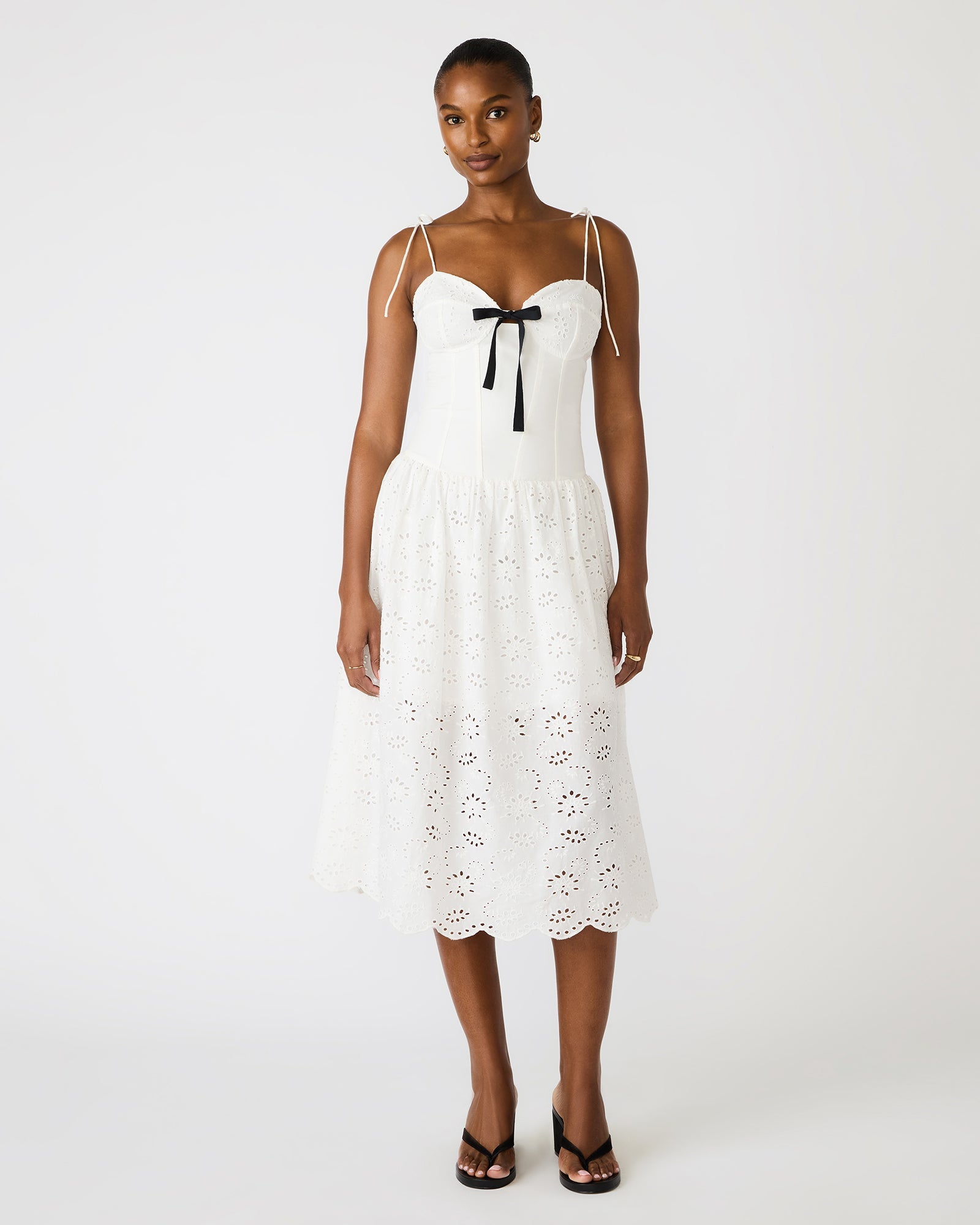 JULIARA White Eyelet Corset Women's Midi Dress | Steve Madden