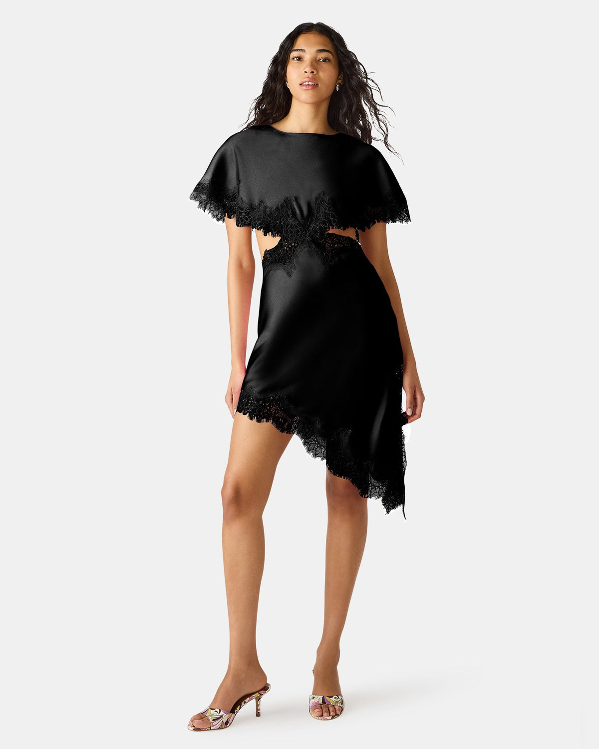 MAYCI Black Lace Trim Asymmetrical Women's Dress | Steve Madden