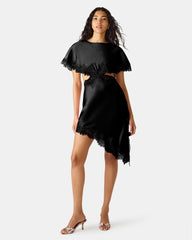 MAYCI Black Lace Trim Asymmetrical Women's Dress | Steve Madden