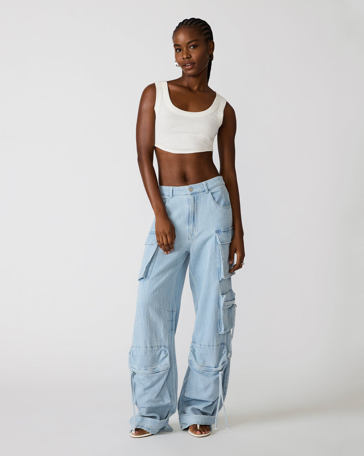 DUO Faded Blue Denim Women's Utility Cargo Pants | Steve Madden