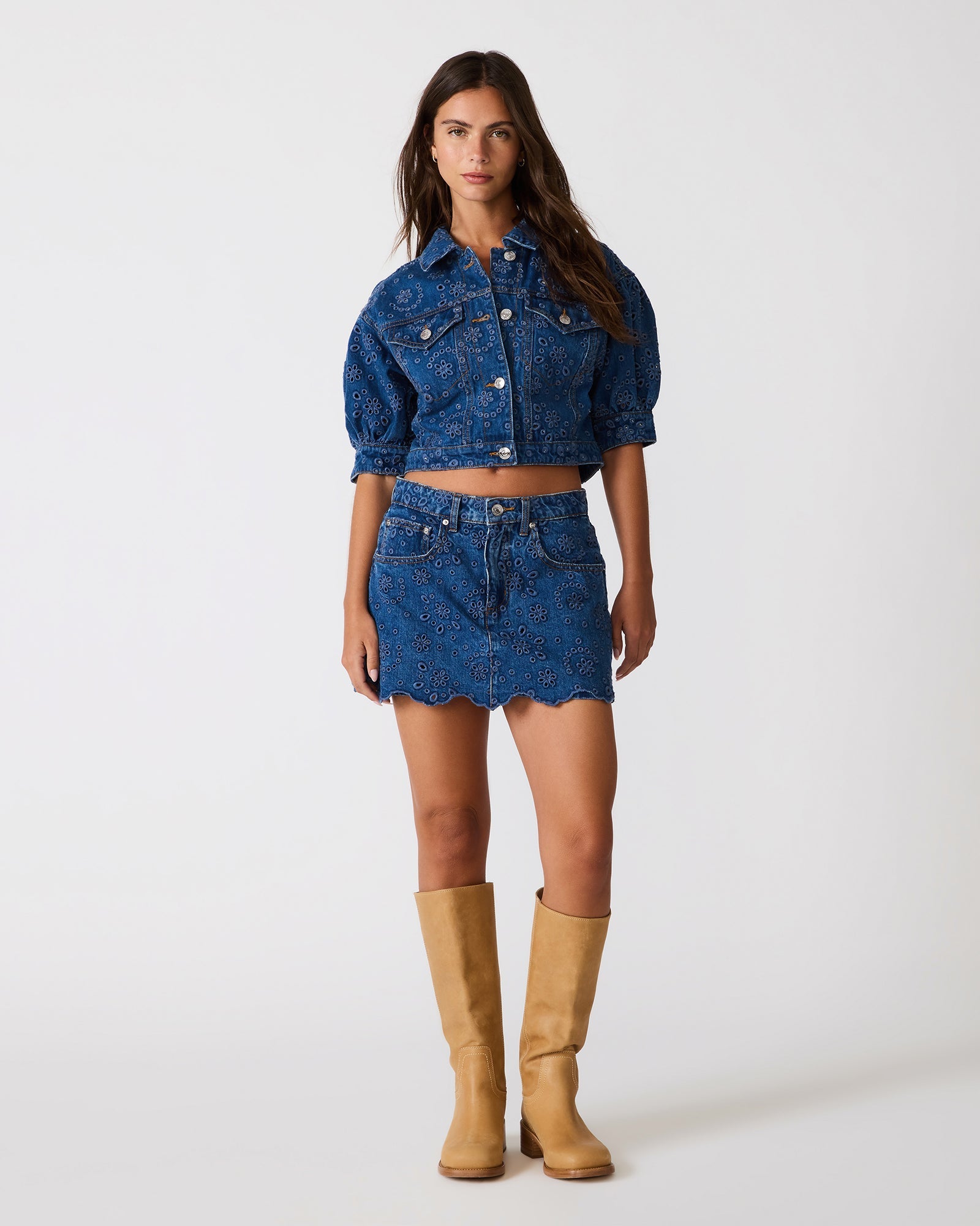 DELILAH Blue Depths Eyelet Denim Set Women's Skort | Steve Madden