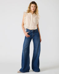 ADELINE Natural Eyelet Button-Up Ruffles Women's Top | Steve Madden