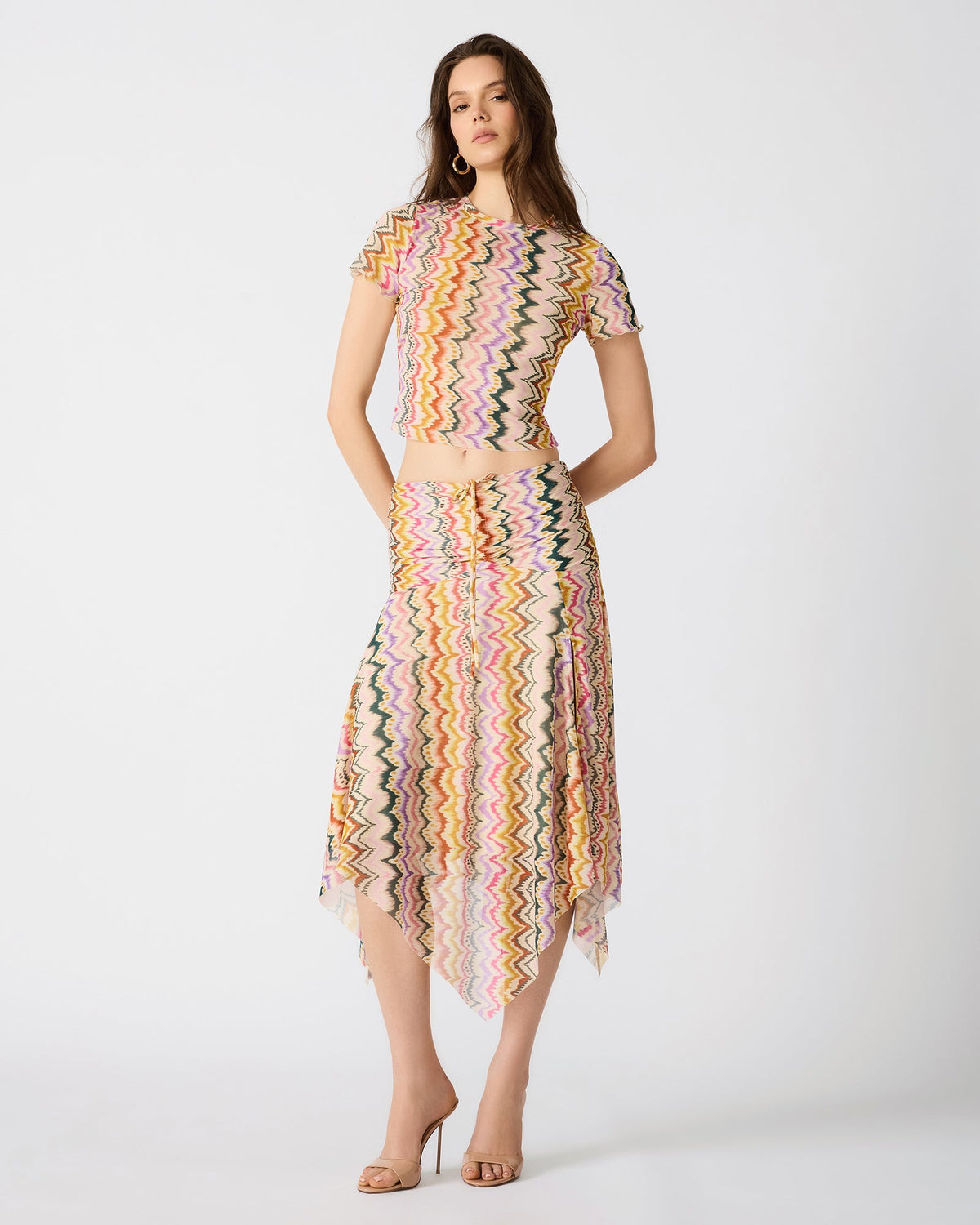 LARKE Knit Rainbow Vision Short Sleeve Cropped Women's Top | Steve Madden
