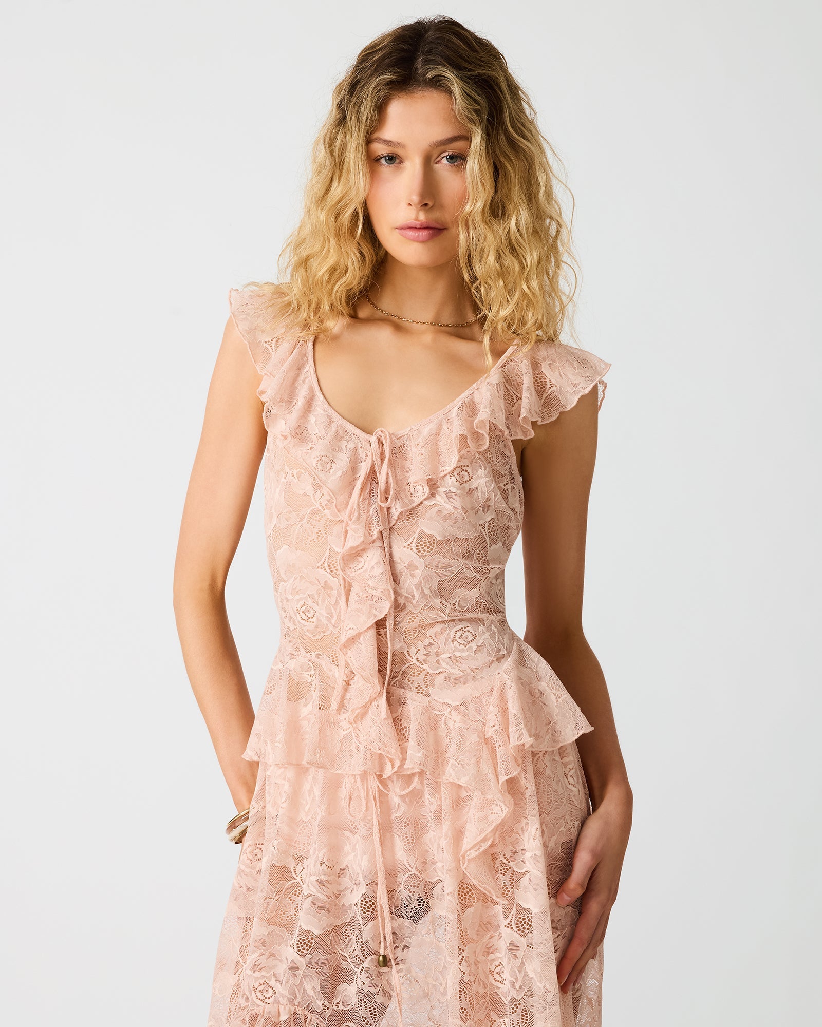 KASEY English Rose Lace Ruffle Knit Sleeveless Set Women's Top | Steve Madden