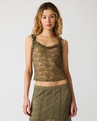 MAVEE Mountain Green Lace Sheer Set Women's Top | Steve Madden