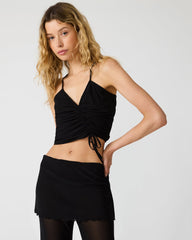 JUDEE Black Knit Ruched Sleeveless Cropped Women's Top | Steve Madden