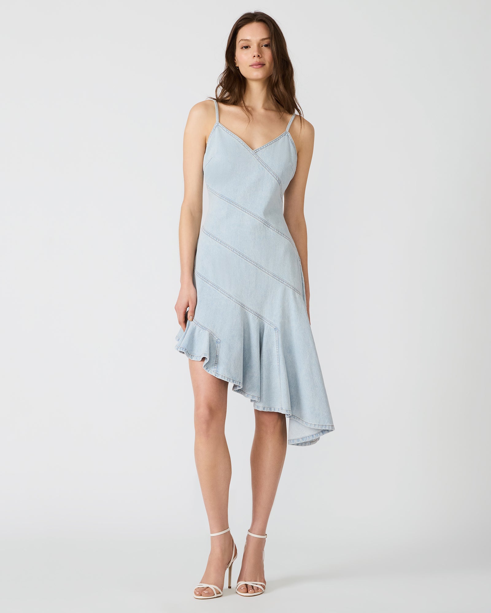 ELLIS Hazey Blue Denim Asymmetrical Sleeveless Women's Midi Dress | Steve Madden