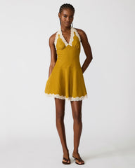 LIZA Thyme Green Halter Textured Lace Trim Women's Mini Dress | Steve Madden